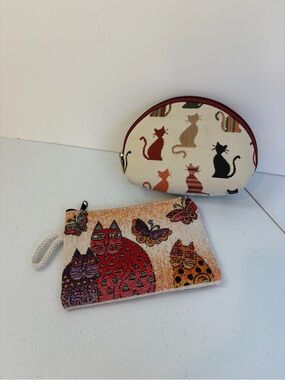 Laurel Burch Tapestry Cats Coin Purse Small Makeup Travel Bag Vintage Cat Lady